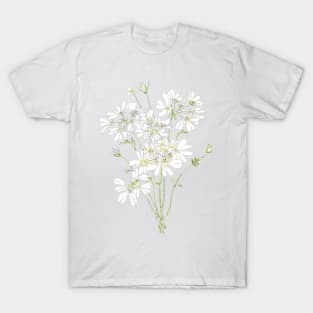 delicate white flowers ink and  watercolour T-Shirt